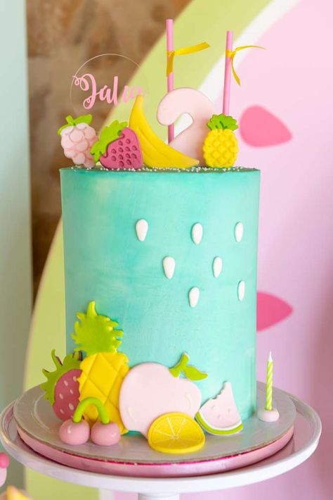 Fruit Birthday Party Ideas | Photo 4 of 13 | Catch My Party Cake Summer Birthday, Tootie Fruity Birthday Cake, Fruit Themed Birthday Cake, Twotti Fruity Birthday Cake, Fruit Themed Cake, Fruity Birthday Cake, Summer Theme Cake, Tutti Fruity Cake, Bday Cakes For Girls