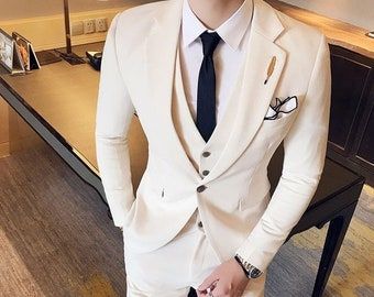 BlingFashionStore - Etsy 3 Peace Suit For Men Wedding, Cream Color Suits For Men, Cream Suit Men Wedding, Elegant Wedding Suit, Cream Colored Suit, Mens White Suit, Men Wedding Suit, White Wedding Suit, Cream Suit