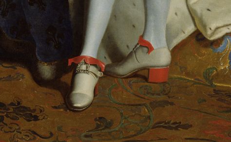 In 1670, King Louis XIV's shoemaker Nicholas Lestage crafted fashionable high heels that depicted a decorative battle scene with a 5 inch heel, often called the "Louis" heel. Louis Shoes, King Shoes, Historical Shoes, Prince Clothes, Order Of The Garter, Style Analysis, Creative Shoes, Shirt Refashion, Century Clothing