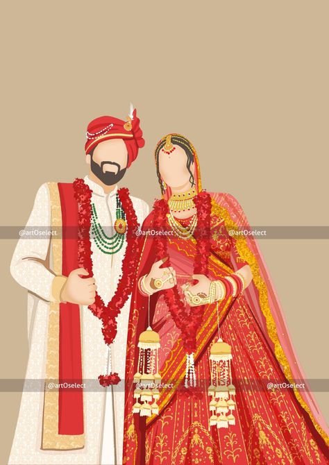 indian wedding couple hand drawn Couple Illustration Wedding, Digital Wedding Invitations Design, Digital Invitations Design, Indian Wedding Invitation Card Design, Caricature Wedding, Wedding Caricature, Indian Wedding Invitation Cards, Indian Wedding Couple, Wedding Planning Decor