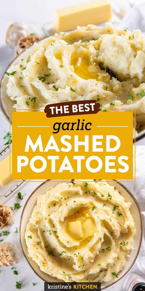 The best easy Garlic Mashed Potatoes recipe! These roasted garlic mashed potatoes are creamy, buttery and garlicky! An easy, comforting side dish recipe. Mashed Potatoes With Skin, Best Garlic Mashed Potatoes, Garlic Mashed Potatoes Easy, Creamy Garlic Mashed Potatoes, Garlic Mashed Potatoes Recipe, Roasted Garlic Mashed Potatoes, Easy Mashed Potatoes, Homemade Mashed Potatoes, Best Mashed Potatoes