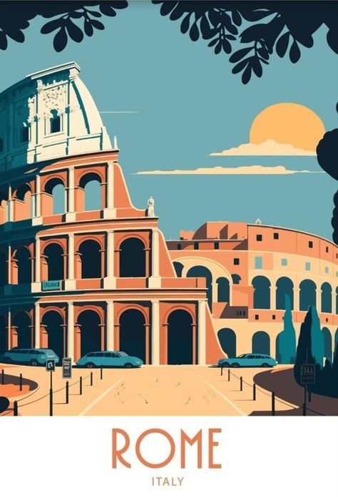 Italy Illustration, Wanderlust Decor, Gfx Design, City Postcard, Italy Poster, Travel Poster Design, City Cartoon, Old Advertisements, Travel Postcard