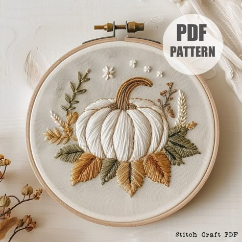 DESCRIPTION Create a beautiful autumn pumpkin scene with this hand embroidery pattern. Perfect for your embroidery hoop and stitching projects. Instant download pattern available. Let's stitch! YOUR DOWNLOAD INCLUDES: ~ Printable PDF pattern in 6 sizes: 3,4,5,6,7 and 8 inches, giving you the flexibility to adapt it to your projects. ~ Beginner's Guide - Hand Embroidery - Exclusive, Printable embroidery planner: with complete DMC color chart, Project tracker pages,Weekly and Yearly project pages, Etsy Embroidery Patterns, Seasonal Embroidery Patterns, Spring Embroidery Ideas, Fall Hand Embroidery Patterns, Embroidery Fall Designs, Embroidery Fall Patterns, Free Fall Embroidery Patterns, Thanksgiving Hand Embroidery, Fall Flower Embroidery Patterns