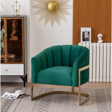 Willa Arlo Interiors Sorrell Upholstered Barrel Chair & Reviews | Wayfair Velvet Barrel Chair, Velvet Lounge Chair, Velvet Lounge, Upholstered Accent Chairs, Mid Century Armchair, Living Room Furniture Chairs, Green Chair, Barrel Chair, Accent Chairs For Living Room