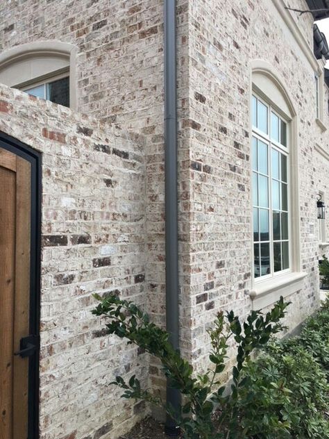 Cherokee Graystone White Washed Brick And Stone Exterior, Texas Brick Homes Exterior, Dormer Trim Ideas, Choosing Brick Exterior, Timeless Brick Exterior, Stain Stone Exterior, Brick Choices Exterior, White Mortar Brick Exterior, Red Brick Stain