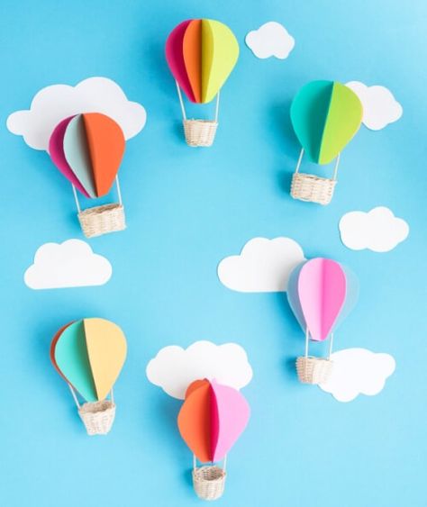 10 Hot Air Balloon Crafts for Kids 2 Hot Air Balloon Paper, Hot Air Balloon Craft, Diy Hot Air Balloons, Hot Air Balloon Party, Hot Air Balloon Decorations, Balloon Crafts, Diy Baby Shower Gifts, Wine Bottle Diy Crafts