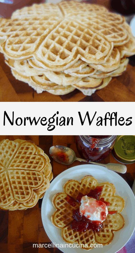 Norwegian Pancakes, Heart Shaped Waffle, Heart Shaped Waffles, Norwegian Cookies, Norwegian Waffles, Norwegian Cuisine, Norway Food, Viking Food, Nordic Recipe