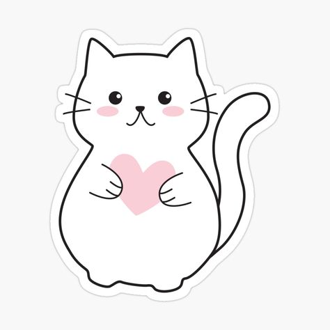 Cat With Heart Drawing, Cat Holding Heart, Holding Heart, Cat Drawings, Flower Graphic Design, Doodle Art Journals, Stickers Aesthetic, Neko Cat, Heart Drawing