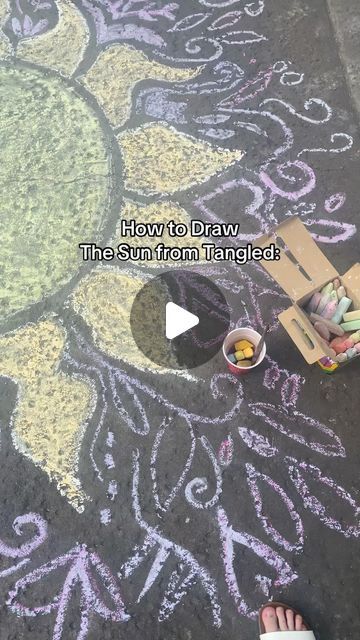 adrianna on Instagram: "how to draw the tangled sun, if y'all draw this, send me pics in DM or tag me in vids!! my tiktok is amadeashine  - #tangled #aesthetic #chalk #chalkart #chalkpaint #disney #disneygram #artistsoninstagram #artist #rapunzel #disneyworld #disneyprincess #wholesome #joy #positivity #summer #summervibes #summeractivities #fyp #foryoupage #girlhood #childhood #dance #nostalgia #movies #dance #kingdomdance #viralreels #blowthisup" Princess And The Frog Chalk Art, Rapunzel Chalk Art, Rapunzel Parking Spot, Tangled Parking Spot Painting, Rapunzel Senior Parking Spot, Tangled Chalk Art, Tangled Parking Spot, Tangled Chalk, Girlhood Childhood