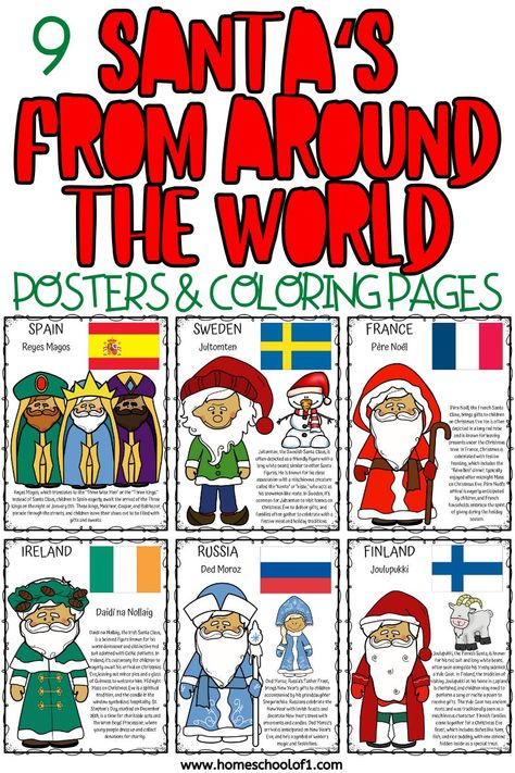 Christmas Traditions Around The World For Kids, Santa Around The World, Christmas In England For Kids, Christmas Around The World Preschool, Christmas Around The World Party, Christmas Around The World Crafts, Around The World Coloring Pages, Christmas Around The World Activities, Lights Decoration Ideas