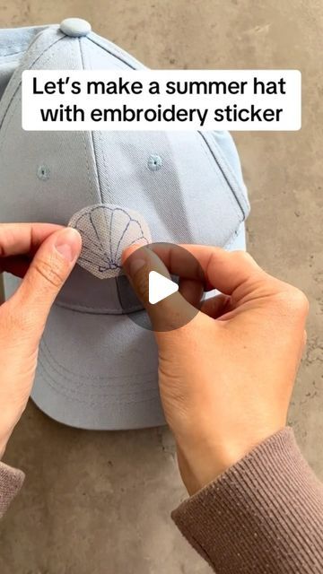 Ina Agalliou| Fiber artist 🧵 on Instagram: "I created some new packs with embroidery stickers and decided to use one of them on this hat! 🧢   Hand embroidery stickers are the easiest to use!   . . #embroiderystickers #handembroidery #diy #embroideredclothes #modernembroidery" How To Embroider A Hat By Hand, Embroider Hat Diy, Embroidered Baseball Caps Diy, Embroidery On Hats Baseball Caps, Embroidered Hat Diy, Diy Embroidered Patch, Diy Embroidery Hat, Embroidery Hat Ideas, Embroidery Caps Ideas