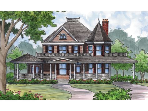 Gorgeous Victorian Home Design With Attached Gazebo And Turret Victorian Home Plans, Queen Anne House Plans, Victorian Floor Plans, Hgtv House, Dream Home Floor Plans, Victorian House Plan, Manor Floor Plan, Farm House Plans, Home Plan Ideas