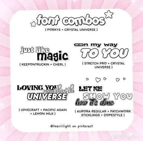 Cute Font Combos, Font Combos Dafont Aesthetic, Carrd Fonts, Kpop Fonts, Combo Font, Dingbats Fonts, Fonts Dafont, Dafont Fonts, Cute Emoji Combinations