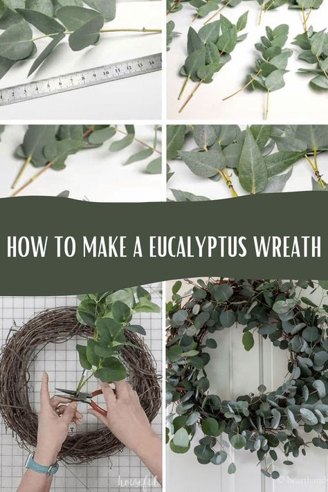 17 Eucalyptus Wreath Ideas to Buy, Style, or DIY - Pink Pop Design Greenery Wreath Diy, Dried Eucalyptus Wreath, Diy Eucalyptus Wreath, Diy Spring Wreath For Front Door, Eucalyptus Wreath Diy, Wreath Decorating Ideas, Front Entrance Decor, Wreath Eucalyptus, Fresh Wreath