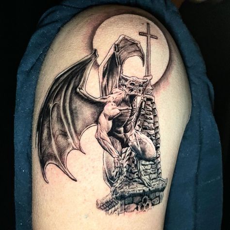 CrimsonVeilTattoo | Tattoo done by @ivan_sands_tattoos message him directly to book an appointment #gargoyle #tattoo #blackandgray #custom #elpaso #elpasotattoo | Instagram Gargoyle Tattoo Design, Gargoyle Tattoo, Body Modification, Body Modifications, Book An Appointment, Moon Tattoo, Tatting, Tattoo Ideas, Tattoo Designs