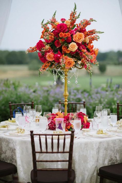 Eucalyptus Wedding Centerpiece, Orange Wedding Centerpieces, Orange Centerpieces, Orange Eucalyptus, Orange Wedding Themes, Orange And Pink Wedding, Boda Mexicana, Tall Table, Eucalyptus Wedding