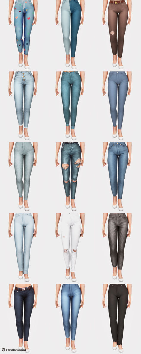 Sims 4 female maxis-match jeans collage Maxis Match Jeans Sims 4, Sims 4 Jeans Cc Maxis Match, Sims 4 Cc Jeans Maxis Match, The Sims 4 Jeans, Sims 4 Cc Jeans, Cc Clothes, Denim Texture, Riding Pants, Sims4 Cc