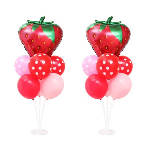 PRICES MAY VARY. 【Package includes】： 2 table centerpiece balloons stand kit and 18 balloons, including 25-inch strawberry foil balloons 2pcs,12-inch white dot red latex balloons 4pcs,10-inch soft pink latex balloons 4pcs,12-inch white dot pink latex balloon 4pcs and 10-inch red latex balloons 4pcs. 【Safety material】: The strawberry balloons are made of high quality aluminum foil material, the rest of the balloons are made of thick latex material,they are not easily explosive when inflated and ar Strawberry Birthday Centerpiece, Strawberry Shortcake Centerpieces Ideas, Strawberry Theme Centerpieces, Strawberry Shortcake Theme Party, Strawberry Themed Baby Shower Ideas, Strawberry Birthday Party Theme, Strawberry Baby Shower Theme, Strawberry Shortcake Centerpieces, Strawberry Balloons