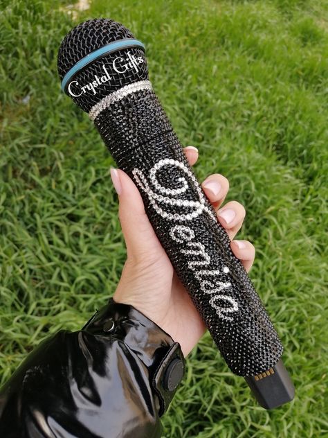 Decorated Microphone, Bedazzled Microphone, Rhinestone Microphone, Bling Microphone, Glitter Microphone, Crystal Microphone, Music Mic, Modern Princess, Music Accessories