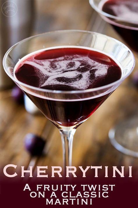 Cherrytini | This cherrytini is the perfect fruity martini! It tastes like an adult version of cherry drop sweets. Packed with cherry flavour and pulling a great alcoholic punch. Recipe by Sprinkles and Sprouts | Delicious Food for Easy Entertaining #cocktail #vodka #cocktailideas #martinirecipe #differentmartini Cherry Martini Recipes Vodka, Cherry Liqueur Cocktails, Fruity Martini, Cocktail Vodka, Easy Alcoholic Drinks, Martinis Drinks, Alcoholic Punch, Cherry Brandy, Cherry Liqueur