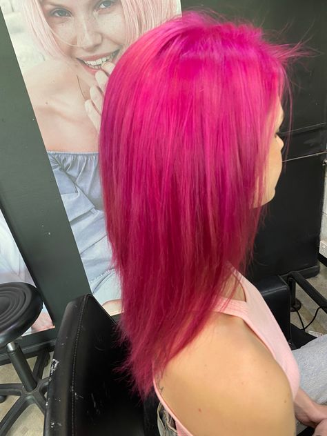 Fuisha Color Hair, Fuschia Pink Hair, Hot Pink Purple Hair, Fuschia Hair Magenta, Fuschia Hair, Magenta And Light Pink Hair, Dark Pink Hair, Bright Pink Hair, Split Dye