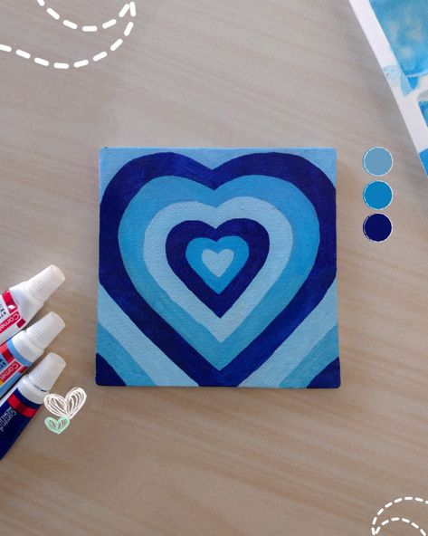 Easy Painting Ideas On Paper Simple, Mini Canvas Art Heart, Mini Canvas Drawings Easy, Canvas Painting Ideas Blue, Aesthetic Heart Painting, Blue Hearts Aesthetic, Small Canvas Art Aesthetic, Mini Lienzos Ideas, Ideas Para Pintar Cuadros Aesthetic