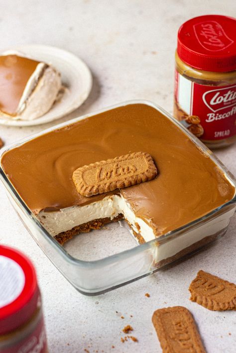 NO BAKE BISCOFF CHEESECAKE - Bake with Shivesh Bake With Shivesh, Cheesecake With Whipped Cream, Sands Recipe, Biscoff Recipes, Biscoff Cheesecake, Biscoff Biscuits, Biscoff Spread, Wet Sand, How To Make Cheesecake