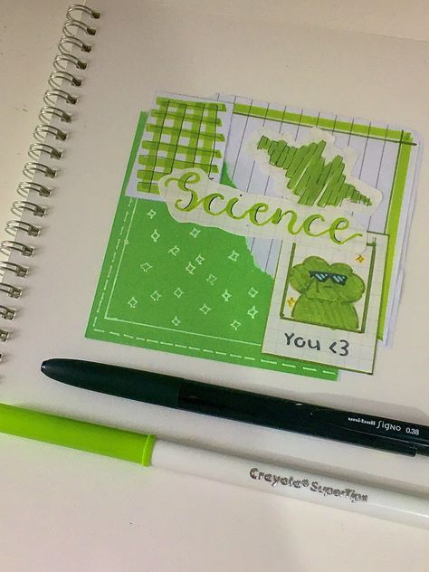 School Notebooks Decoration, Aesthetic Folder Design For School, Aesthetic School Supplies Green, Notebook Cover Design Green, Folder Design Ideas School Aesthetic, Natural Science Cover Page, School Notebooks Aesthetic Cover, Green School Supplies Aesthetic, Folder Design Diy School Aesthetic