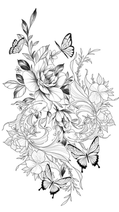 Tattoo design butterfly n dragon Floral Skull Tattoos, Watercolor Tattoo Ideas, Hip Tattoo Designs, Cute Thigh Tattoos, Colored Tattoo Design, Floral Mandala Tattoo, Tier Tattoo, Hip Thigh Tattoos, Ear Tattoo Ideas