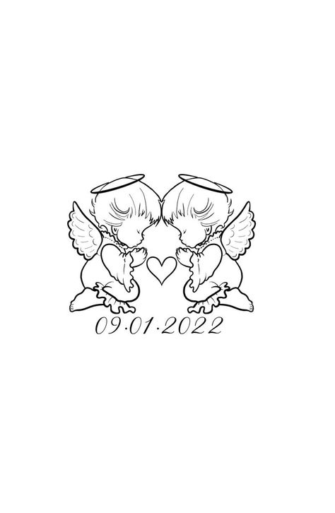 Twin Angel Tattoo, Twin Memorial Tattoo, Baby Angel Drawing, Lost Baby Tattoo, Angel Baby Drawing, Room Coloring Pages, Baby Memorial Tattoos, Baby Angel Tattoo, Butterfly Tattoo Stencil