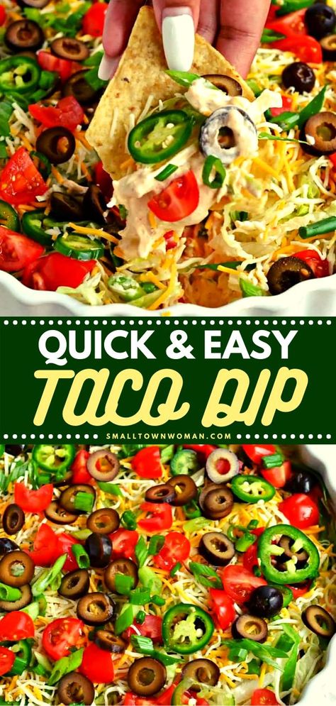 22 reviews · 4 minutes · Serves 10 · Easy Taco Dip recipe is a Cinco de Mayo food idea that's always a huge hit with potlucks and holiday parties! It is made with sour cream and cream cheese base and it's ready in 10 minutes! This… Dipping Recipes, Taco Dips, Big Easy Recipes, Easy Taco Dip, Cream Cheese Taco Dip, Taco Dip Easy, Taco Ring, Memorial Day Food, Taco Dip Recipe