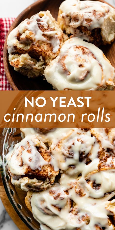 Yeast Cinnamon Rolls, No Yeast Cinnamon Rolls, Homemade Cinnamon Rolls Easy, Rolls Recipe Easy, Quick Cinnamon Rolls, Easy Cinnamon Rolls Recipe, Cinnamon Bun Recipe, Rolls Homemade, Fluffy Cinnamon Rolls