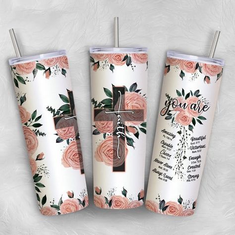 Cross Tumbler, Tumbler Wrap Ideas, Diy Business Ideas, Faith Tumbler, Cup Inspiration, Faith Cross, Party Gift Ideas, Merch Design, Christian Messages