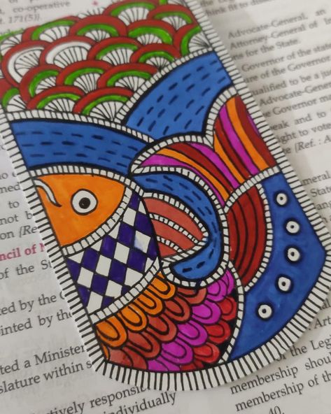 Madhubani painting Colour Doodle, Art Bookmarks, Gond Art, Bookmarks Diy, Handmade Bookmarks Diy, Bengali Art, Victorian Paintings, Handmade Bookmarks, Creative Bookmarks