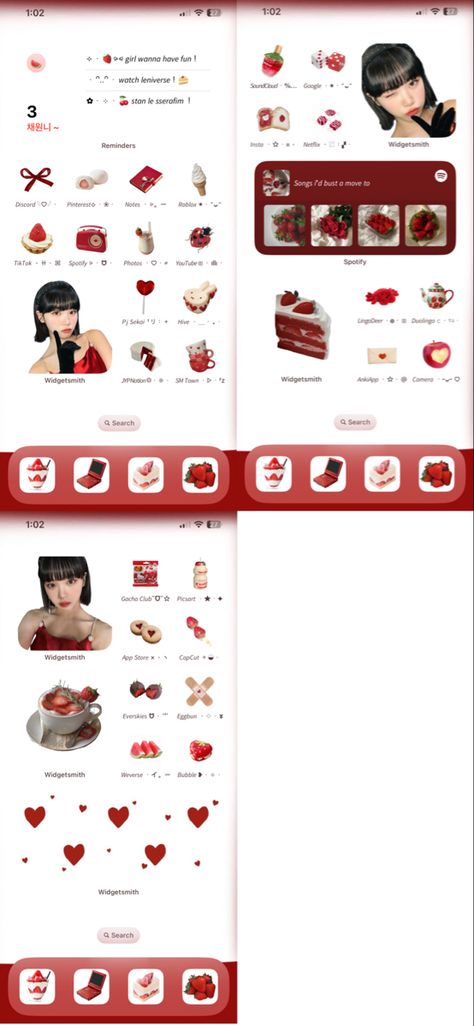 Strawberry Iphone Layout, Strawberry Ios Theme, Strawberry Phone Layout, Strawberry Iphone Theme, Strawberry Themed Phone, Phone Themes Red, Red Theme Phone, Red Themed Phone, Strawberry Phone Theme