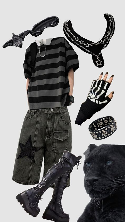 panther outfit idea #therian Vulture Culture Outfit, Trans Outfit Ideas, Therian Outfit Ideas, Therian Clothes, Hot Topic Outfits, Therian Outfits, 2000s Alt Fashion, Street Style Outfits Casual, Punk Style Outfits