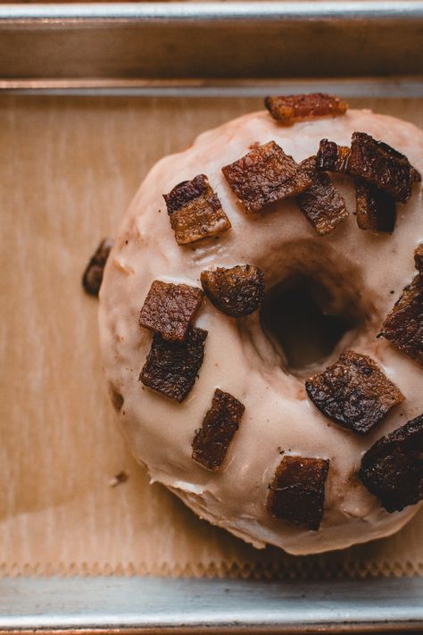 The Mountie Our brioche dough covered in maple glazed and topped with peppered bacon. Basically, it's the Goat Pigs cute cousin . . . . . #maple #donut #bacon #breakfast #sweet #savory #houston #texas