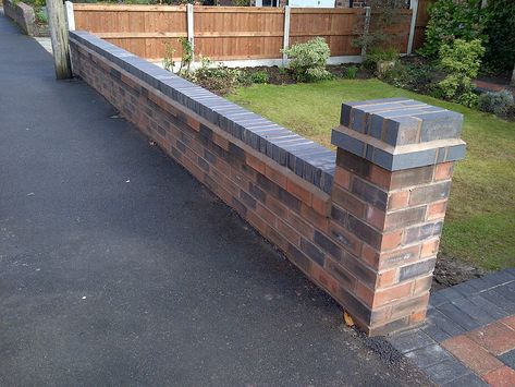 Driveway Wall Ideas, Driveway Wall, Patio Fencing, Grey Brick Wall, 1930s Semi, Fencing And Gates, Paint Charts, Outdoor Paving, Garden Walls