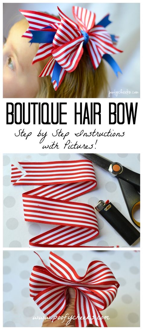 Boutique Hair Bow - Step by Step Insctructions Homemade Hair Bows, Homemade Bows, Make A Bow, Big Hair Bows, Hair Bow Tutorial, Bows Diy Ribbon, Diy Bows, Hair Ribbons, Bow Tutorial