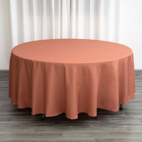 Round Table Sizes, Rusting Wedding, Color Terracota, Wedding Tablecloths, Table Overlays, Wedding Party Table, Tablecloth Sizes, Mantel Redondo, Table Skirt