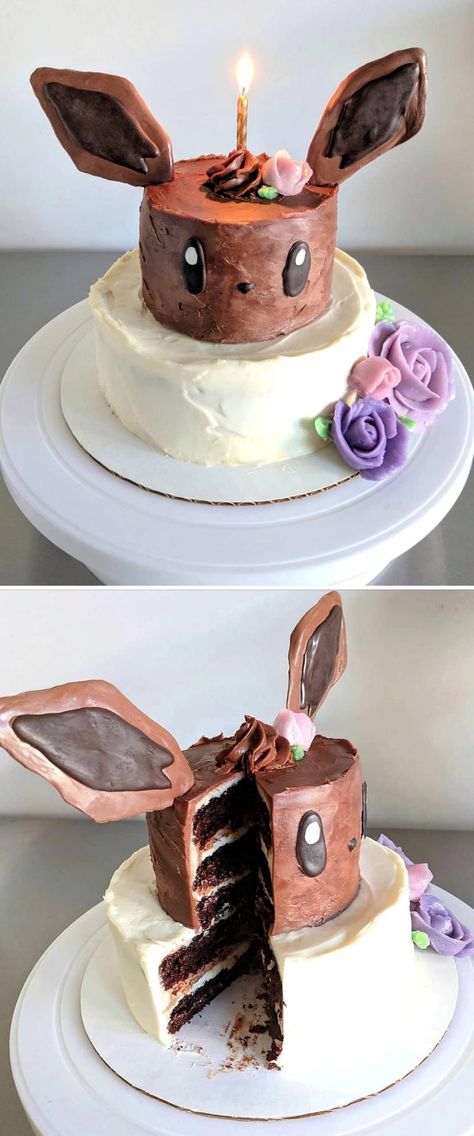 Pokemon Birthday Party Cake Eevee, Evee Birthday Cake, Eevee Cupcakes, Evee Cake Ideas, Umbreon Cake, Eevee Cake Ideas, Eevee Birthday Cake, Eevee Birthday Party, Eevee Birthday Party Ideas