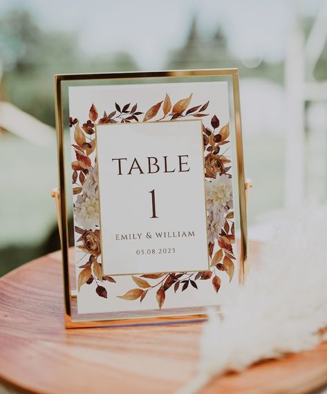 Fall Wedding Table Numbers, Table Number Template, Seating Card, Autumn Wedding Table Numbers, Editable Table Numbers, CORJL - Etsy Autumn Wedding Table Numbers, Autumn Wedding Table, Fall Wedding Table Numbers, Table Number Sign, Fall Wedding Tables, Table Number Template, November Wedding, Seating Cards, Number Sign