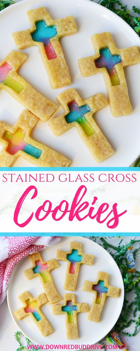 stained glass cross cookies Christian Christ fun recipe for Easter church spring PINTEREST: @ecclesiasticalsewing Alphabet Snacks, Dessert Easter, Confirmation Ideas, Glass Cookies, Cross Cookies, Stained Glass Cross, Stained Glass Cookies, Easy Easter Desserts, Easter Snacks