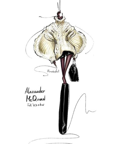 Alexander Mcqueen Sketches, Alexander Mcqueen Illustration, Alexander Mcqueen Runway, Fashion Figure, Alexander Mcqueen Fashion, Drawing Fashion, Fashion Design Patterns, Fashion Illustration Dresses, Sketch Ideas