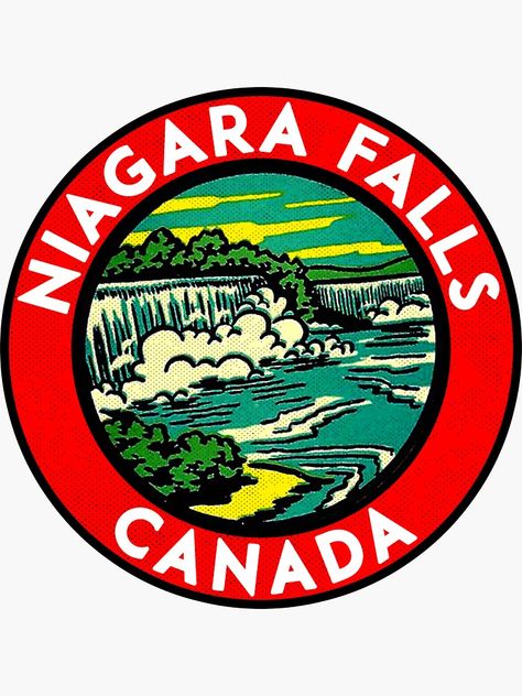 "Niagara Falls Canada VintageTravel " Sticker by MyHandmadeSigns | Redbubble Painting Postcards, Canada Stickers, Outdoor Graphics, Compass Drawing, Travel Doodles, Forest Lodge, Fall Beach, Niagara Falls Canada, Black And White Stickers