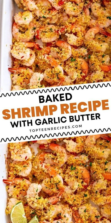 I think garlic and shrimp are a match made in heaven! In my opinion, nothing elevates the flavor of shrimp as much as garlic does, and these baked garlic shrimp are so easy to make, and cleanup is a breeze! Using panko breadcrumbs and lime zest make this sheet pan shrimp extra crispy and flavorful! Baked Garlic Shrimp, Baked Stuffed Shrimp, Baked Shrimp Recipes, Recipe With Garlic, Sheet Pan Shrimp, Pan Shrimp, Fish Dinner Recipes, Crispy Shrimp, Seafood Entrees