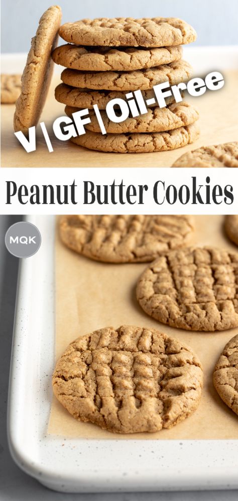 Vegan Peanut Butter Cookies (Gluten-Free & Oil-Free) Vegan Gluten Free Cookies, Healthy Peanut Butter Cookies, Gluten Free Peanut Butter Cookies, Vegan Peanut Butter Cookies, Oil Free Vegan Recipes, Easy Peanut Butter Cookies, Cookies Gluten Free, Vegan Cookies Recipes, Gluten Free Peanut Butter