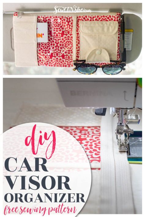 Car Visor Organizer, Visor Organizer, Car Organization Diy, Sewing Machine Projects, Car Visor, Free Sewing Pattern, Small Sewing Projects, Sewing Organization, Diy Car