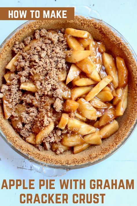 a pie half finished in a graham cracker crust. Graham Cracker Crust Dessert, Graham Cracker Crust Pie Recipes, Gluten Free Graham Cracker Crust, Pie Crust Dessert, Recipe For Apple Pie, Graham Dessert, Graham Cracker Dessert, Pie With Graham Cracker Crust, Graham Pie