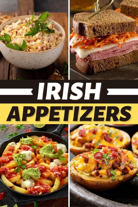 Try these Irish appetizers for starters everyone will feel lucky to eat! From potato skins to nachos to Guinness dip, get a taste of Ireland with these easy recipes. Irish Tailgate Food, Irish Dip Recipes, Guinness Appetizers, Easy St Pattys Day Appetizers, Irish Potluck Recipes, Irish Themed Appetizers, Irish Easter Recipes, Irish Pub Nachos, Irish Pub Food Recipes